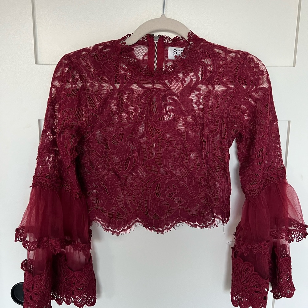 SEEK THE LABEL red lace bell sleeve top new with tags size XS